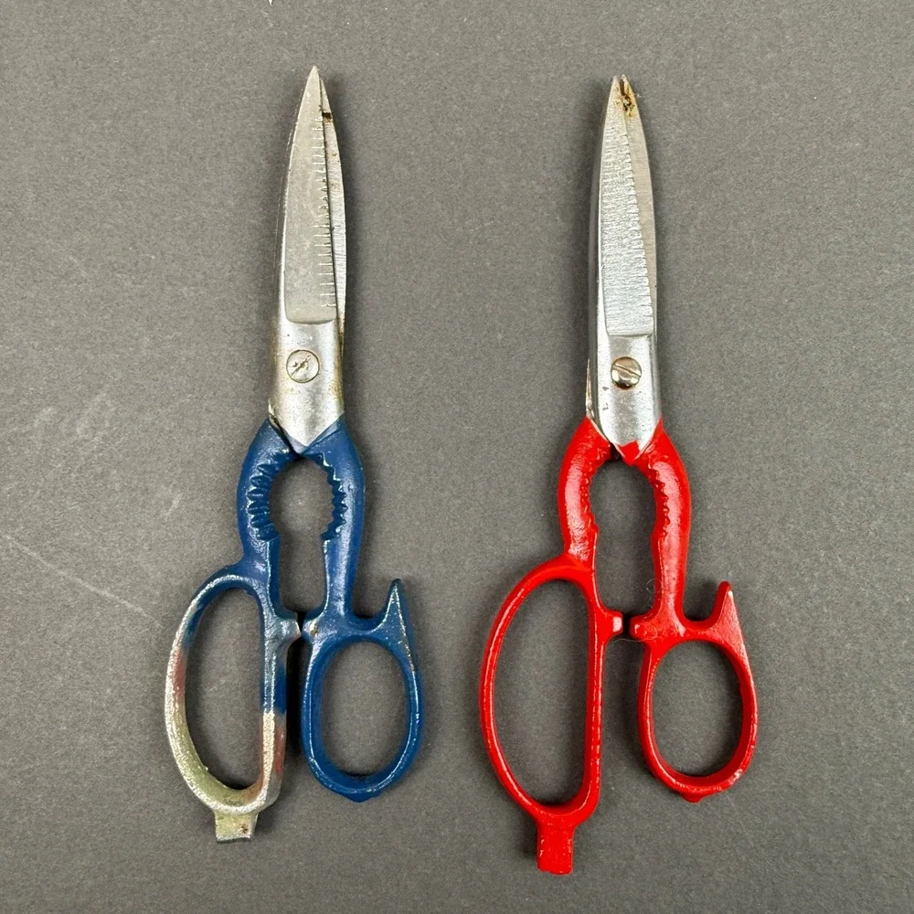 Vintage Heavy Duty Kitchen Poultry Herb Utility Shears Scissors Red/Blue